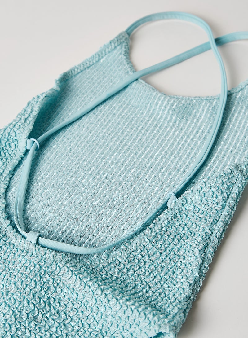 MANGO Kids Textured Swimsuit Light Pasatel Blue - Image 4