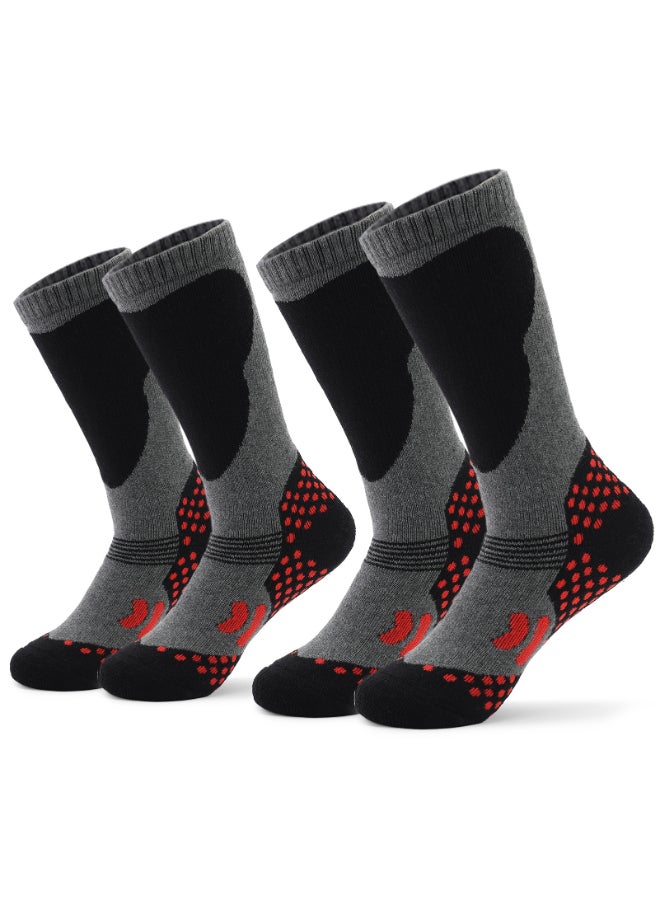 Set Of 2 Pair Of Anti-Skid Warm Knee-High Sports Socks Grey/Black/Red 