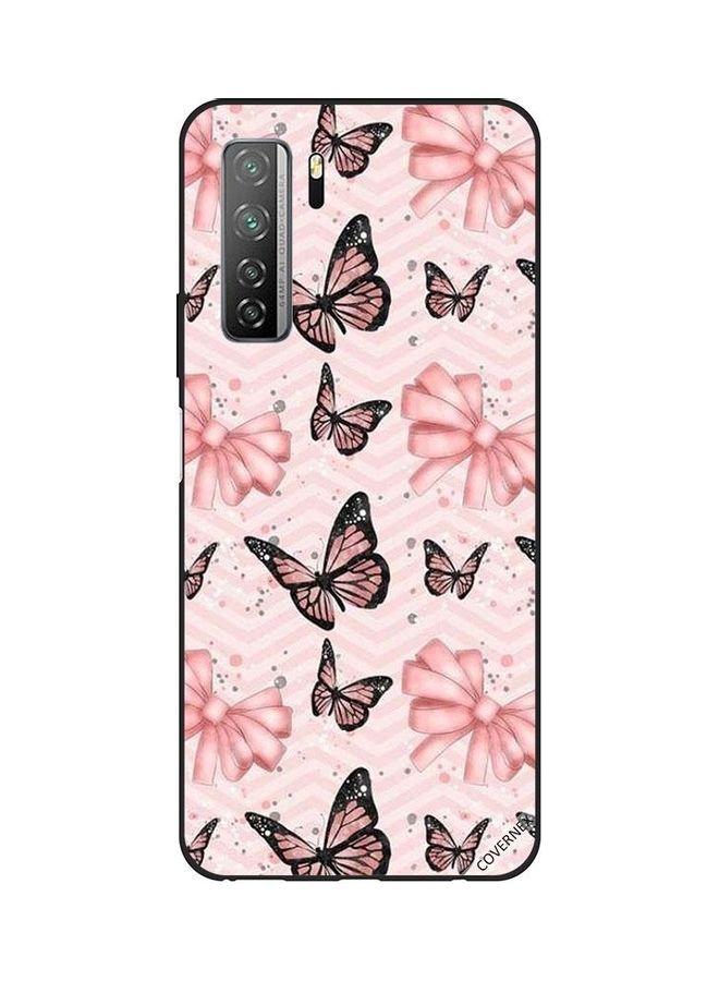 Covernex Huawei Nova 7 SE Protective Case Cover Printed Featuring Black & Peach Color Butterflies DESIGN_0029 - Image 1