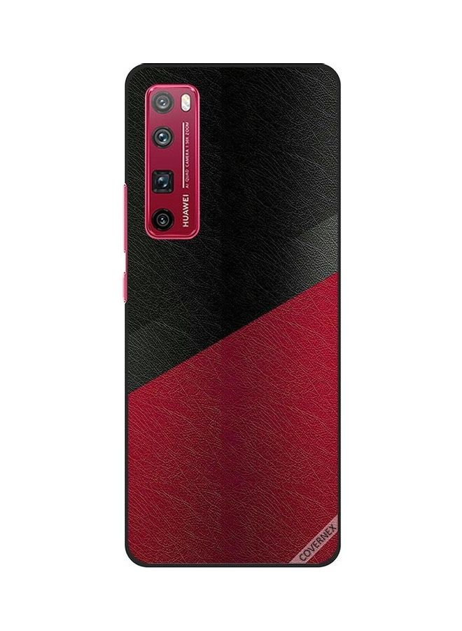 Covernex Leather Pattern Protective Case Cover For Huawei Nova 7 Pro Black/Red - Image 1
