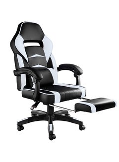 Blitzed Gaming Chair Racing Style With Retractable Footrest White/Black 135x44x53cm  - Image 3