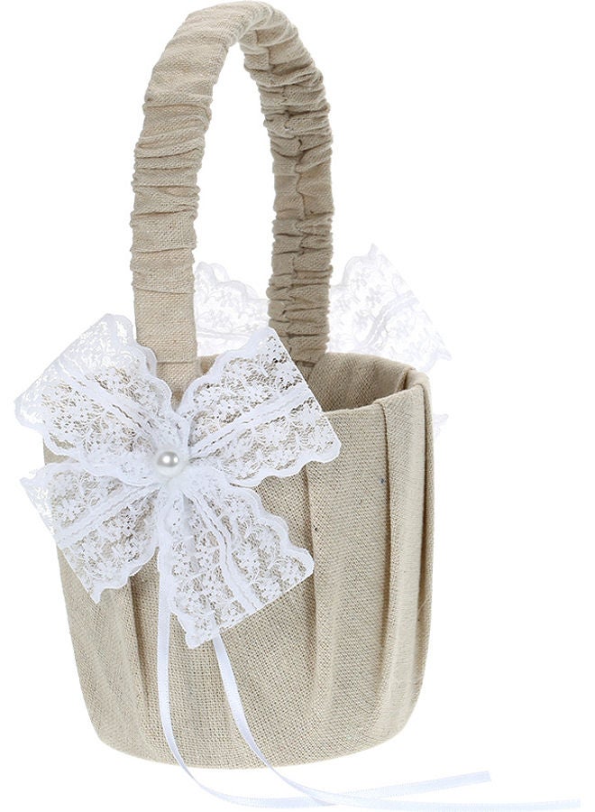 Vintage Burlap Lace Bow knot Flower Basket Tan 24x13x13cm  - Image 1
