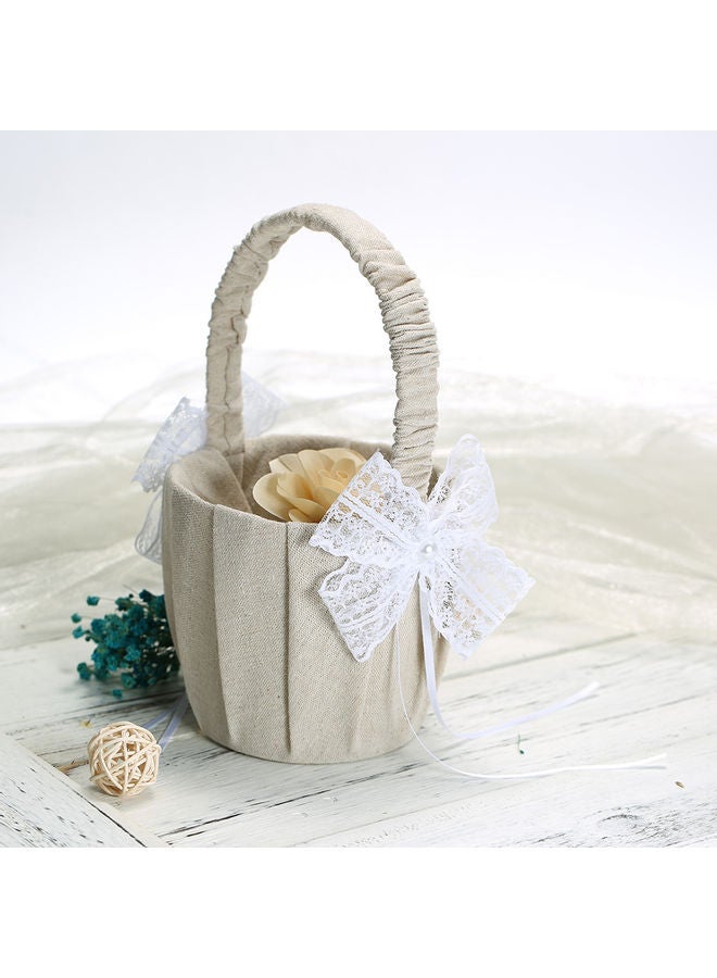 Vintage Burlap Lace Bow knot Flower Basket Tan 24x13x13cm  - Image 3