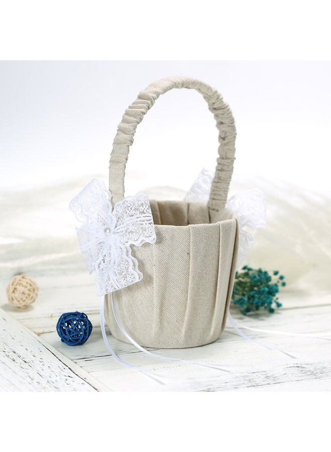 Vintage Burlap Lace Bow knot Flower Basket Tan 24x13x13cm  - Image 4