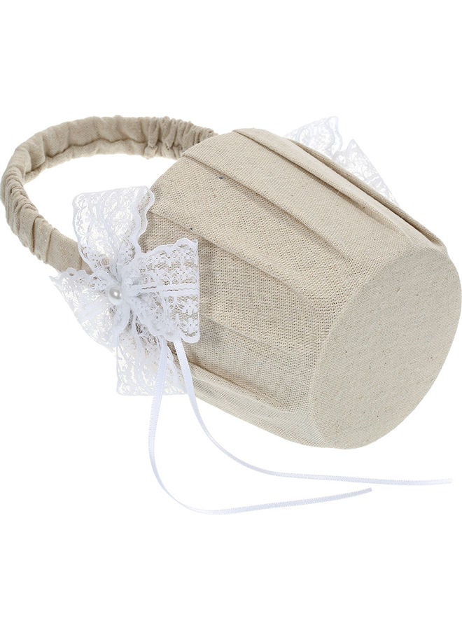 Vintage Burlap Lace Bow knot Flower Basket Tan 24x13x13cm  - Image 5