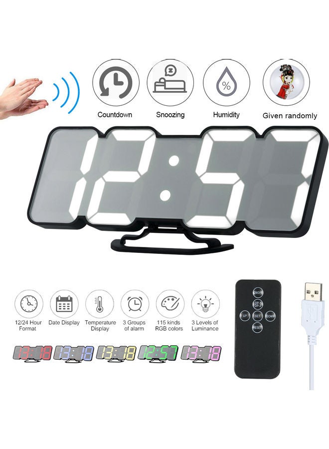 3D Wireless Remote Digital Rgb Led Alarm Clock Black/White 24.7x3x8cm - Image 2