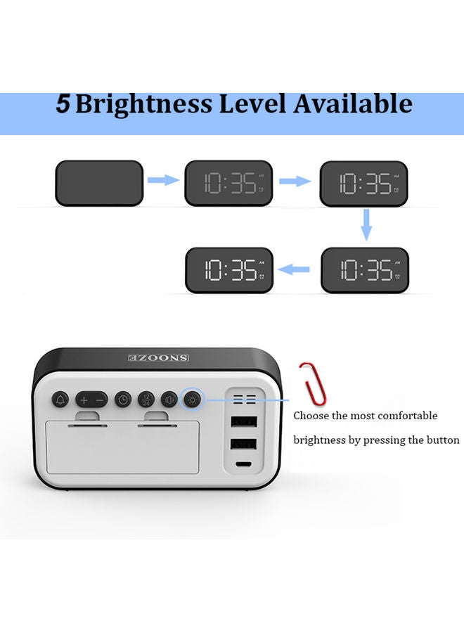 Digital Alarm Clock White 14x5x10cm - Image 5