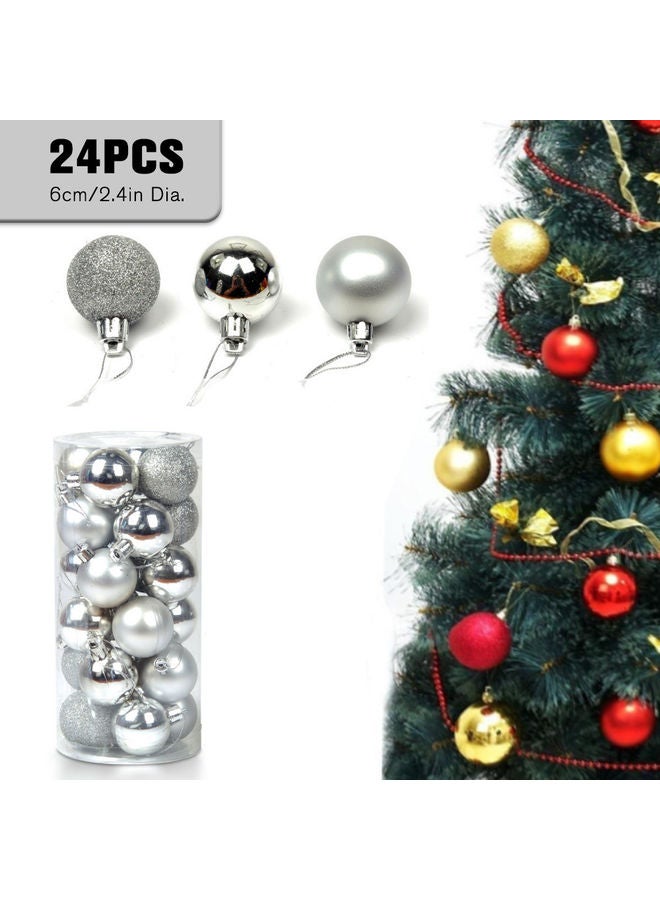 24-Piece Christmas Tree Hanging Ball Ornament With Lanyard Set Silver - Image 2
