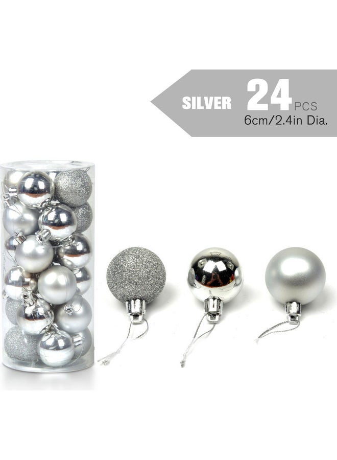 24-Piece Christmas Tree Hanging Ball Ornament With Lanyard Set Silver - Image 1