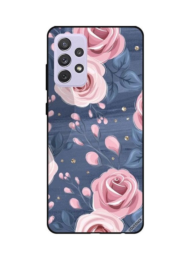 Covernex Samsung Galaxy A72 Protective Case Cover Printed Featuring Pink Roses & Dark Grey Leaves Pattern DESIGN_0222 - Image 1