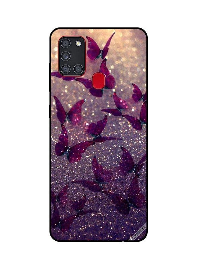 Covernex Glitter Butterflies Design Protective Case Cover For Samsung Galaxy A21S Multicolour