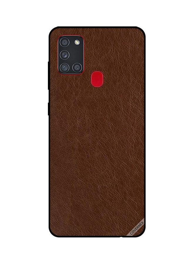 Covernex Leather Pattern Protective Case Cover For Samsung Galaxy A21S Brown