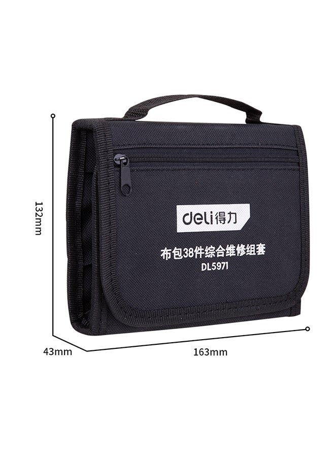 Deli 38-Piece Comprehensive Maintenance Kit With Fabric Bag Black/Silver 26x54x34cm  - Image 3