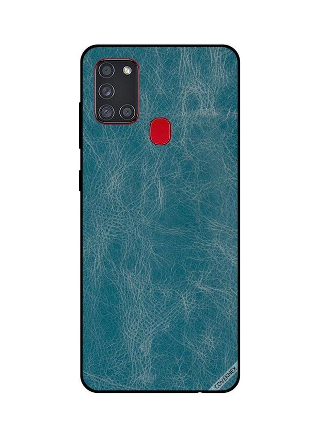 كوفرنيكس غطاء حماية واقٍ بتصميم من الجلد المزرق لهاتف سامسونج جالاكسي A21S أزرق