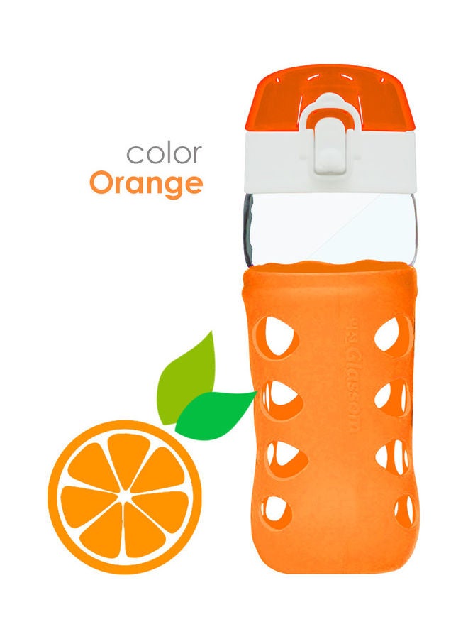 إيونتو زجاجة محمولة من الزجاج ضد التسرب ومقاومة للانزلاق مزودة بكوب وغطاء قلاب ومقبض للحمل وحافظة واقية من السيليكون برتقالي/شفاف 450ملليلتر - Image 2