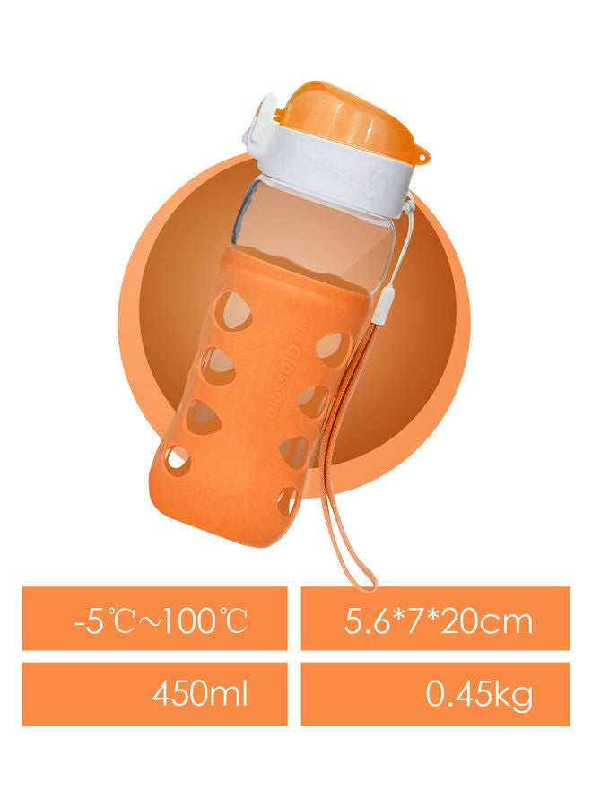 إيونتو زجاجة محمولة من الزجاج ضد التسرب ومقاومة للانزلاق مزودة بكوب وغطاء قلاب ومقبض للحمل وحافظة واقية من السيليكون برتقالي/شفاف 450ملليلتر - Image 3