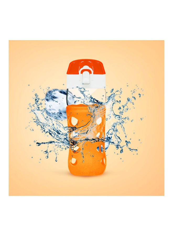 إيونتو زجاجة محمولة من الزجاج ضد التسرب ومقاومة للانزلاق مزودة بكوب وغطاء قلاب ومقبض للحمل وحافظة واقية من السيليكون برتقالي/شفاف 450ملليلتر - Image 4