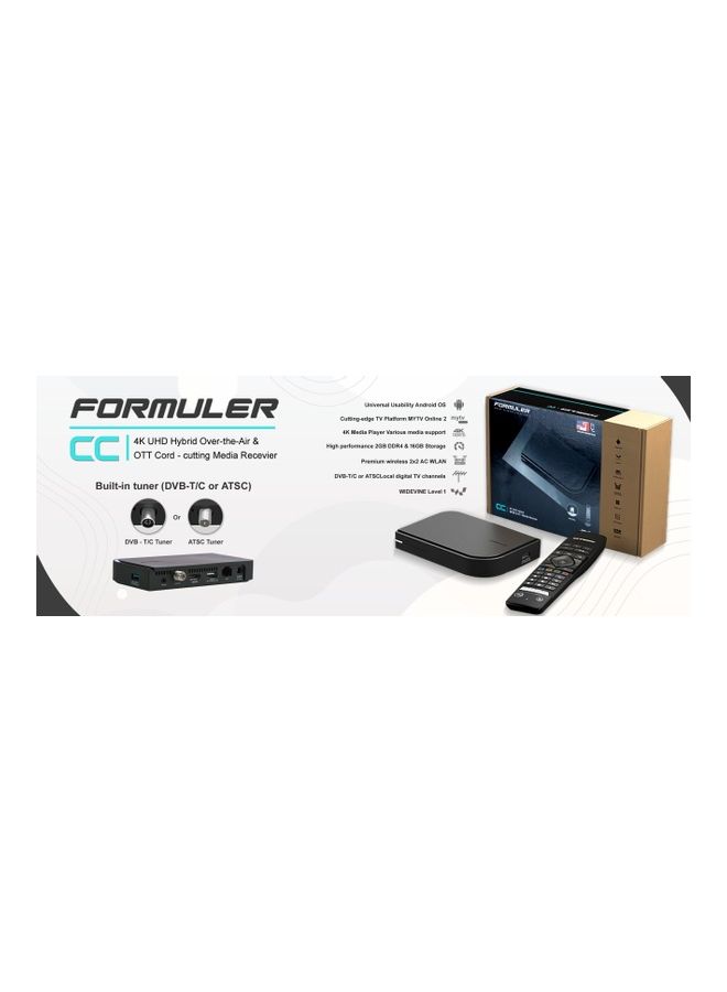 FORMULER - 2GB RAM 16GB ROM 4K UHD Hybrid Android IPTV Box With DVB-C Connection CC Black - Image 1