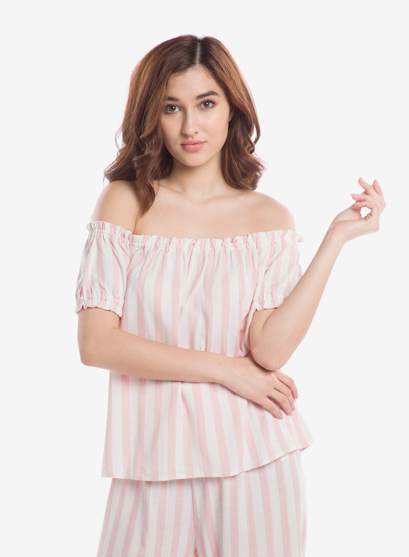 R&B Striped Off-Shoulder Top Pink/White  - Image 1