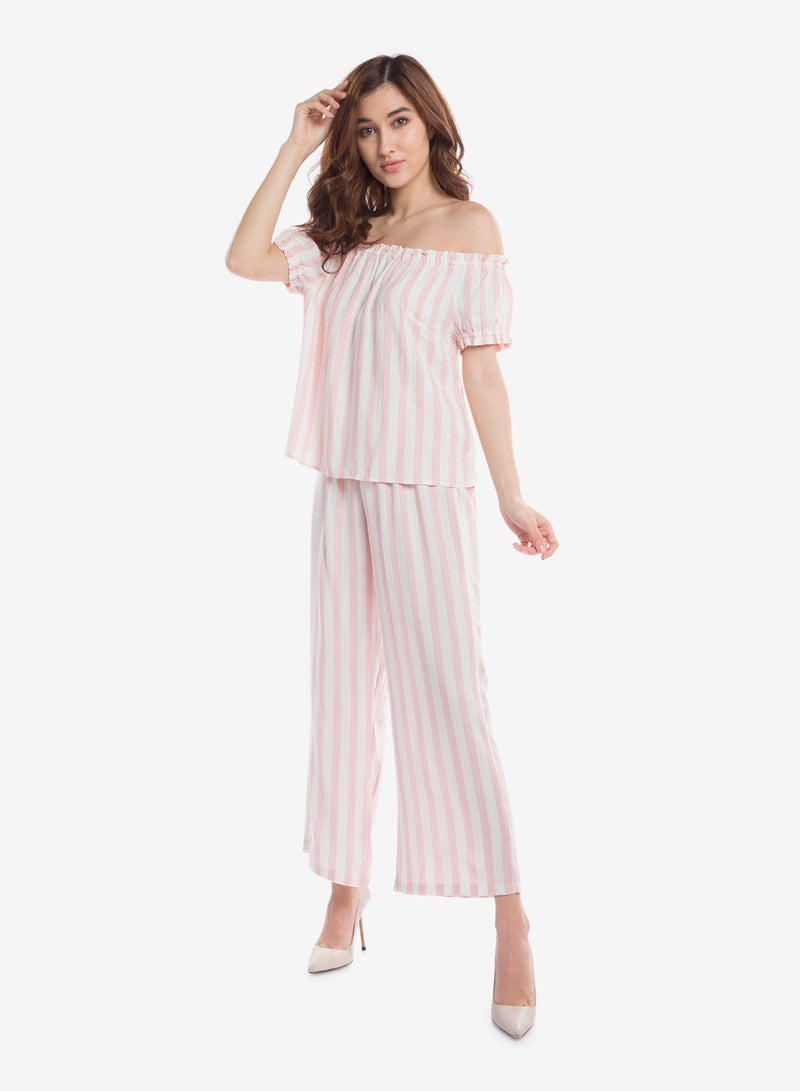 R&B Striped Off-Shoulder Top Pink/White  - Image 3