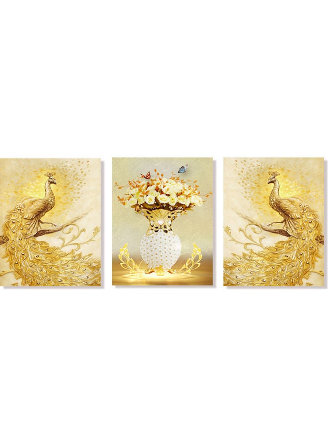 3-Piece Golden Peacock Canvas Paintings With Frames Multicolor 43x8x32cm  - Image 1