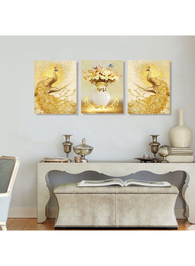 3-Piece Golden Peacock Canvas Paintings With Frames Multicolor 43x8x32cm  - Image 3