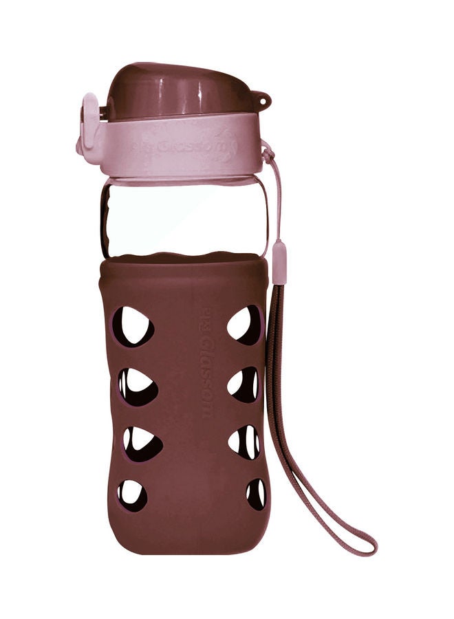 AIWANTO - Anti Slip Glass Pop Leak-Proof Cup Portable Bottle With Flip Cap Carrying Handle And Protective Silicone Sleeve Brown/Clear 450ml - Image 1