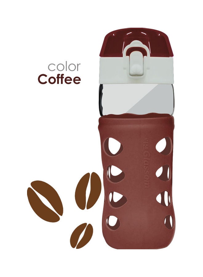 AIWANTO - Anti Slip Glass Pop Leak-Proof Cup Portable Bottle With Flip Cap Carrying Handle And Protective Silicone Sleeve Brown/Clear 450ml - Image 1