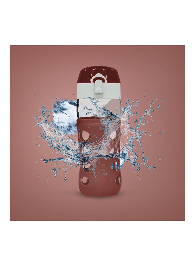 AIWANTO - Anti Slip Glass Pop Leak-Proof Cup Portable Bottle With Flip Cap Carrying Handle And Protective Silicone Sleeve Brown/Clear 450ml - Image 1