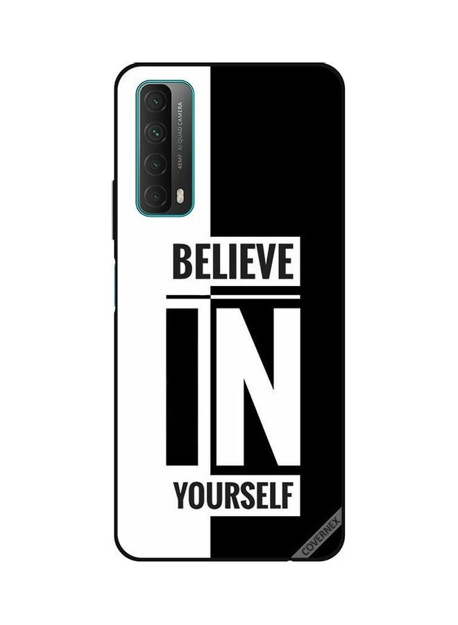 كوفرنيكس غطاء حماية واقٍ بطبعة عبارة "Believe In Yourself" لهاتف هواوي Y7A/P سمارت 2021 أسود/ أبيض - Image 1