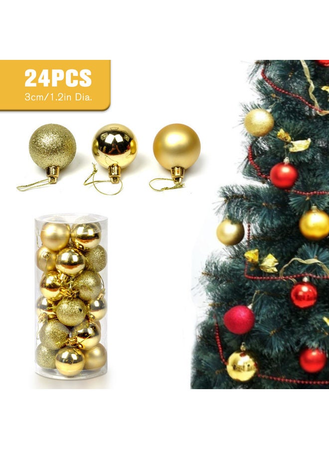 طقم كرات زينة للتعليق على شجرة الكريسماس مع حبل قصير مكون من 24 قطعة ذهبي - Image 3