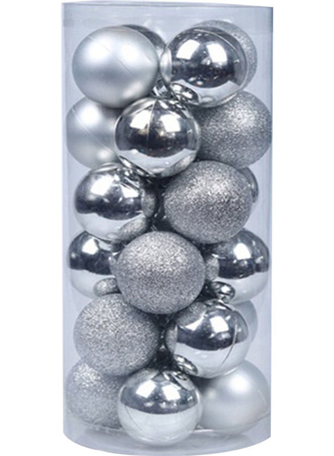 24-Piece Christmas Tree Hanging Ball Ornament With Lanyard Set Silver - Image 2