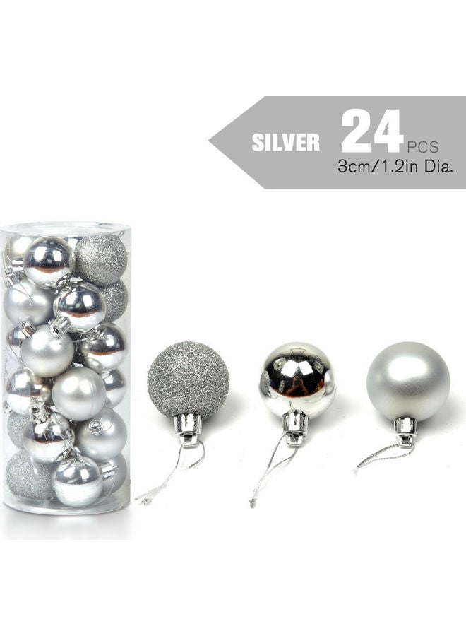 24-Piece Christmas Tree Hanging Ball Ornament With Lanyard Set Silver - Image 1