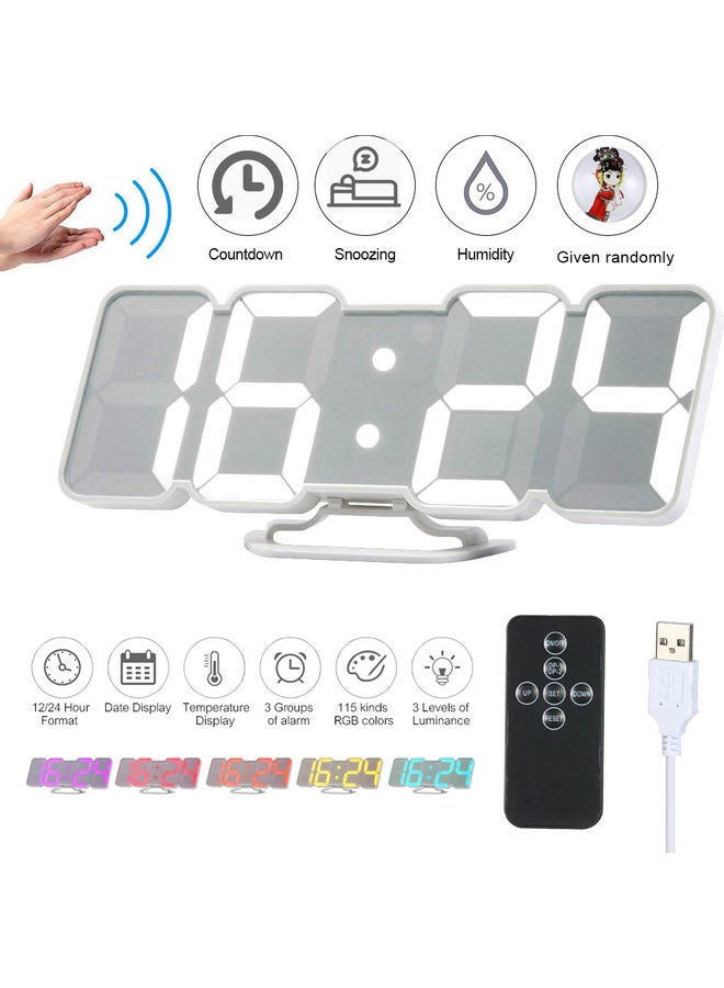 3D Wireless Remote Digital Rgb Led Alarm Clock White 24.7x3x8cm - Image 1