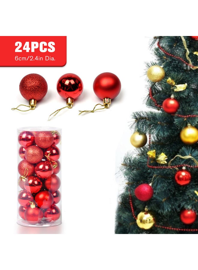 24-Piece Christmas Tree Hanging Ball Ornament With Lanyard Set Red - Image 2