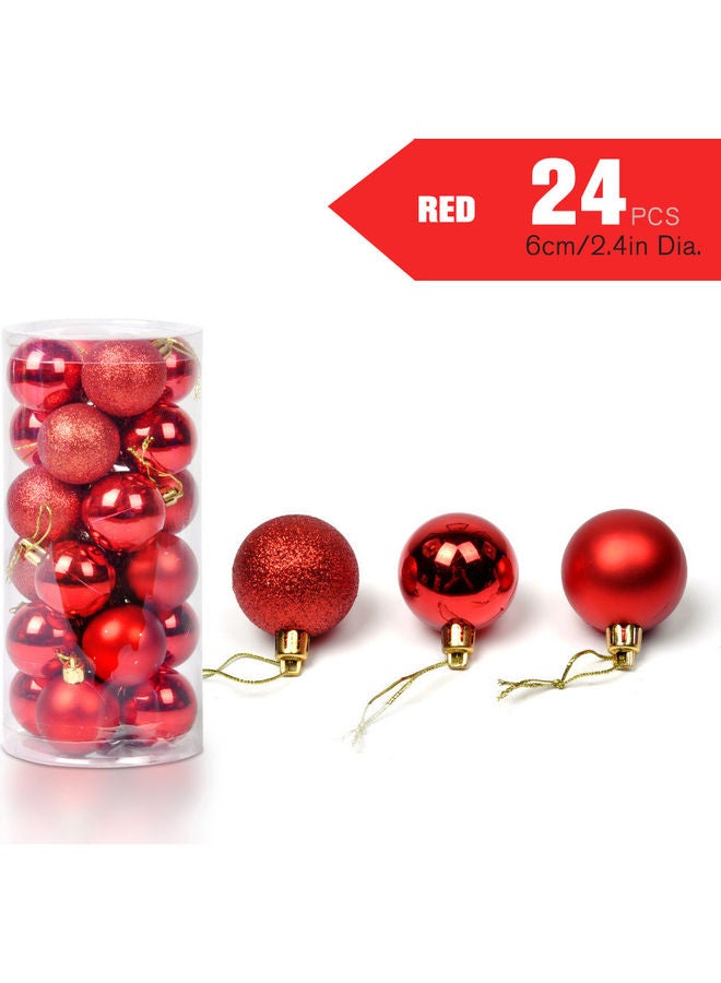 24-Piece Christmas Tree Hanging Ball Ornament With Lanyard Set Red - Image 1
