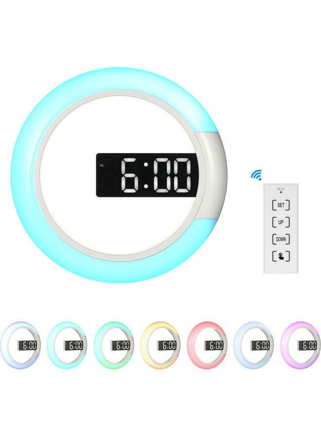 Digital Led Wall Mirror Alarm Clock White 12inch - Image 1