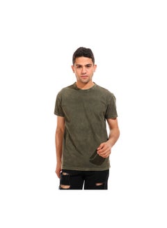 Tie-Dye Ribbed Round Neck T-Shirt - Olive Green