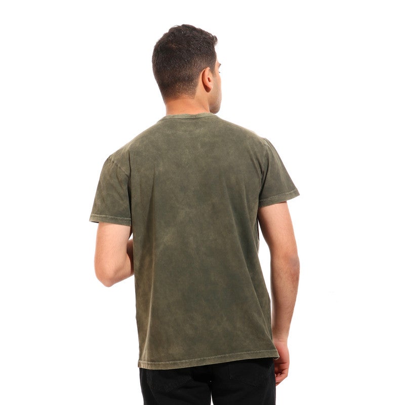 Pavone - Tie-Dye Ribbed Round Neck T-Shirt - Olive Green - Image 1