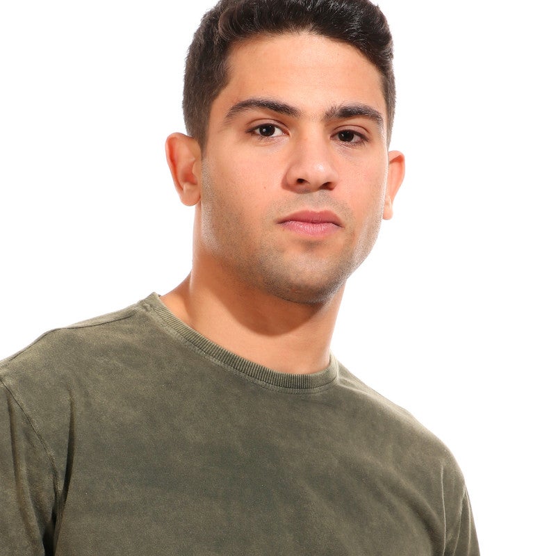 Pavone - Tie-Dye Ribbed Round Neck T-Shirt - Olive Green - Image 1