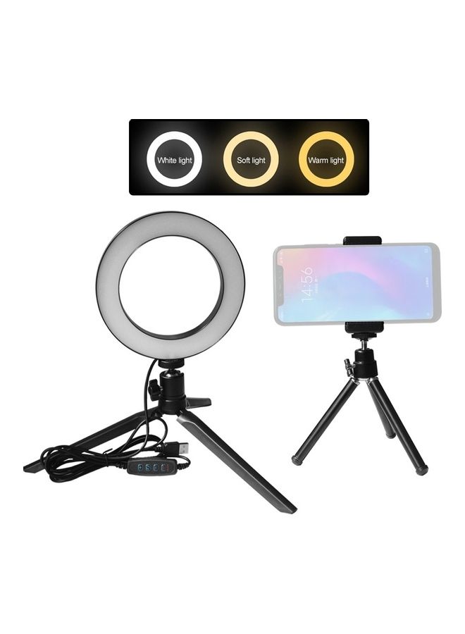 حلقة إضاءة LED قابلة للتعتيم ب10 مستويات و3 ألوان مقاس 6 بوصة مع حامل ثلاثي القوائم وحامل للهاتف متعدد الألوان - Image 1