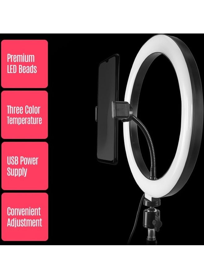 LED Ring Light with Phone Clamp for Photography White/Black - Image 2