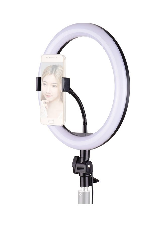 مصباح LED حلقي ب3 أوضاع مع حامل مرن للهاتف أبيض/أسود - Image 2