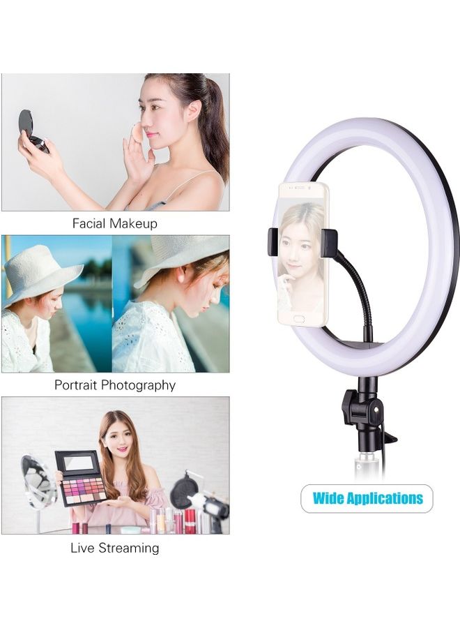 مصباح LED حلقي ب3 أوضاع مع حامل مرن للهاتف أبيض/أسود - Image 4