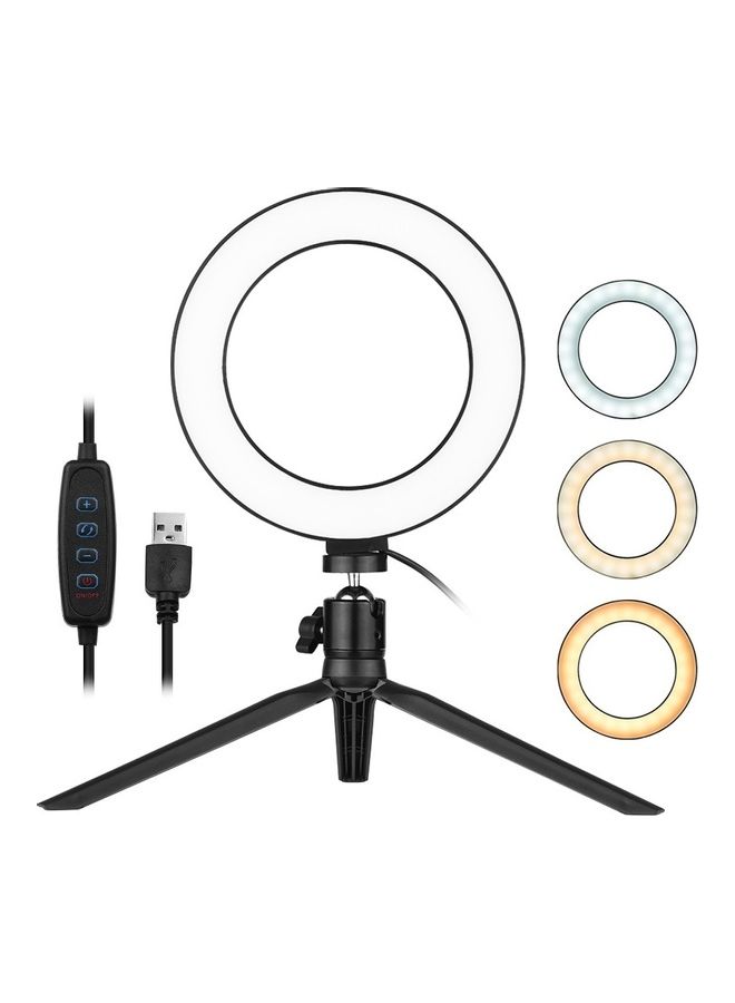 ماركة غير محددة حلقة إضاءة LED ب3 أوضاع مع محول برأس كروي صغير ثلاثي القوائم أبيض/ أسود  - Image 1