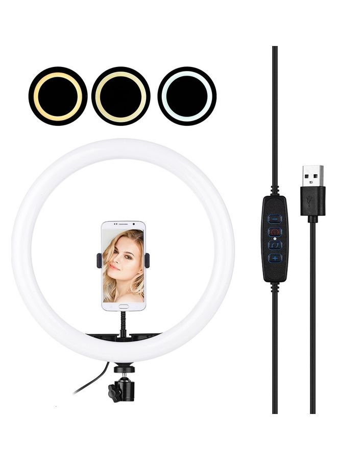 مصباح LED حلقي ب3 أوضاع مع حامل مشبك للهاتف أبيض/ أسود - Image 1