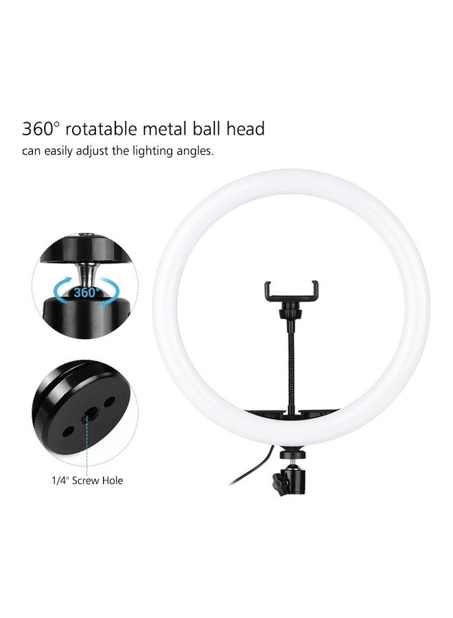 مصباح LED حلقي ب3 أوضاع مع حامل مشبك للهاتف أبيض/ أسود - Image 2