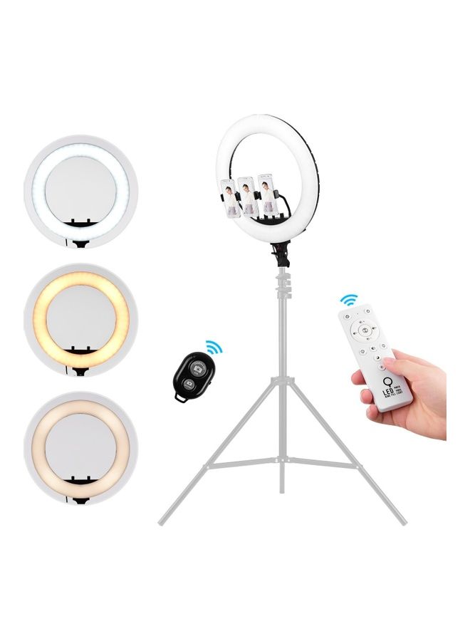 حلقة إضاءة LED مع جهاز تحكم عن بعد مع 3 مشابك للموبايل أبيض/أسود - Image 1