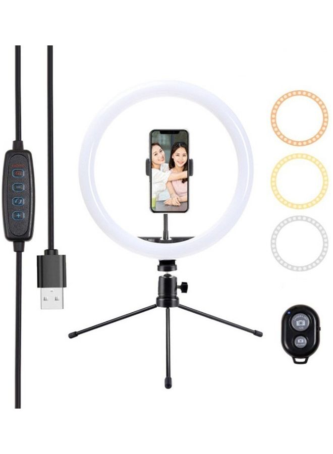 مصباح على شكل حلقي بإضاءة LED  مع حامل ثلاثي الأرجل للتصوير الفوتوغرافي أسود/ أبيض - Image 1