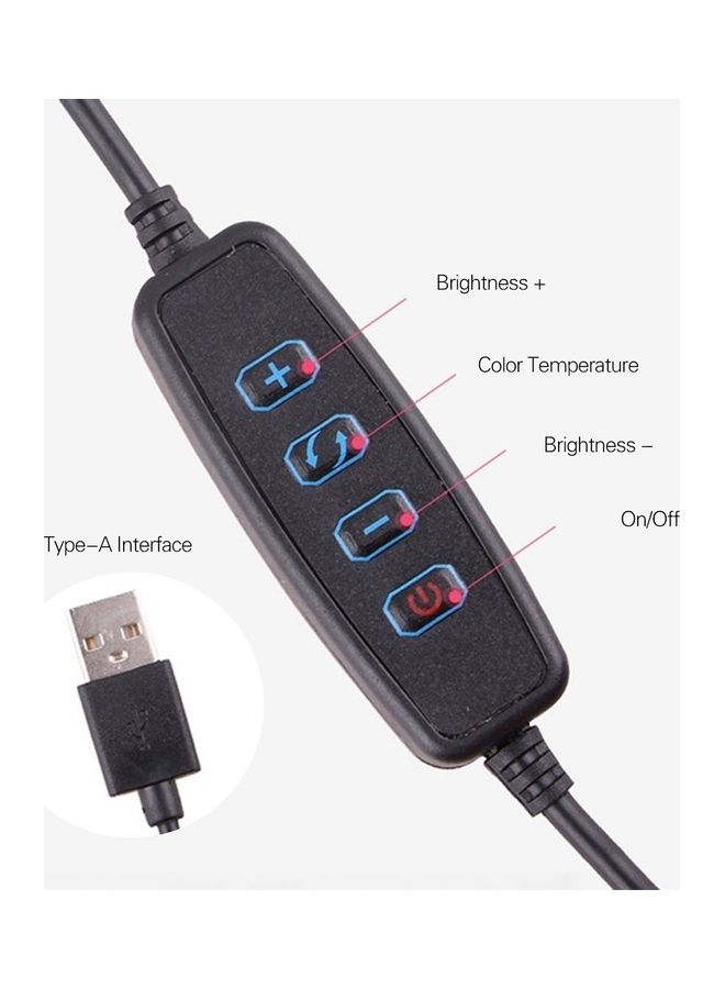 مصباح على شكل حلقي بإضاءة LED  مع حامل ثلاثي الأرجل للتصوير الفوتوغرافي أسود/ أبيض - Image 3